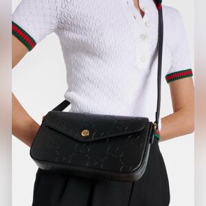 NWT Authentic Gucci Embossed Black Leather GG Mini Crossbody Purse